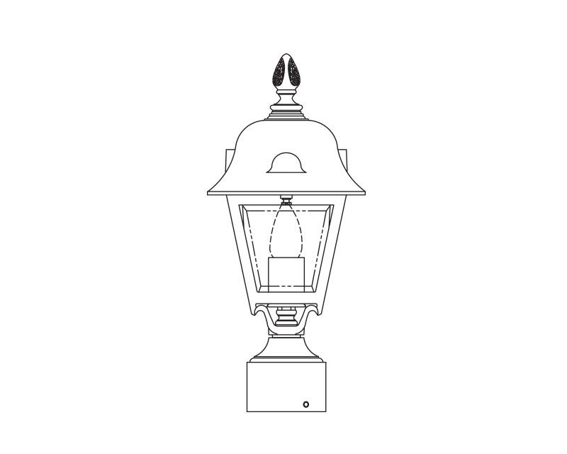 Jefferson, Small, aluminum, Post Mount, Clear glass, (1) 60W INC, 120V